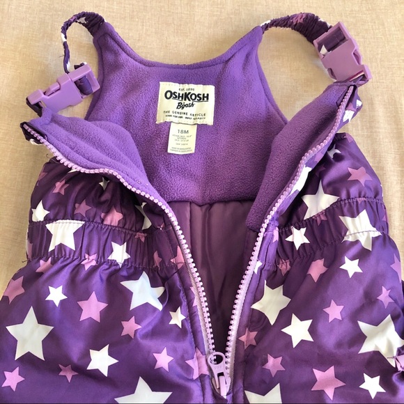 Oshkosh Winter Snow Pants Purple Stars Zip Clasp - Picture 2 of 7